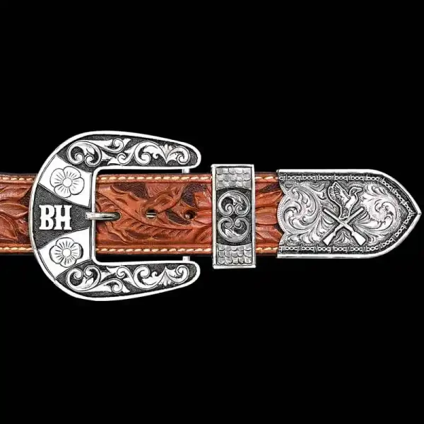 "Our Bristol Custom 3-Piece Buckle Set is hand engraved on our German Silver base, highlighted by our signature antique finish. Make this timeless set truly yours by personalizing one, two, or all three pieces with your logo, initials, or custom desi